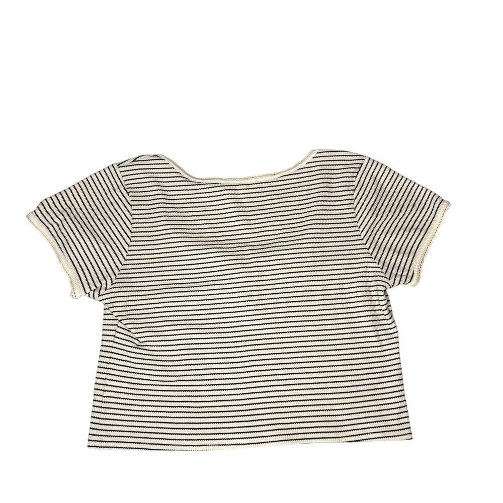 Striped Cropped Baby Tee Henley Women's Size Large White and Black - Picture 5 of 5